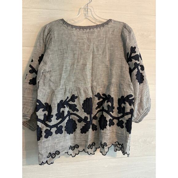 Rose & Rose Kitt Charcoal Trellis Applique Baloon Sleeve Top - Picture 7 of 8